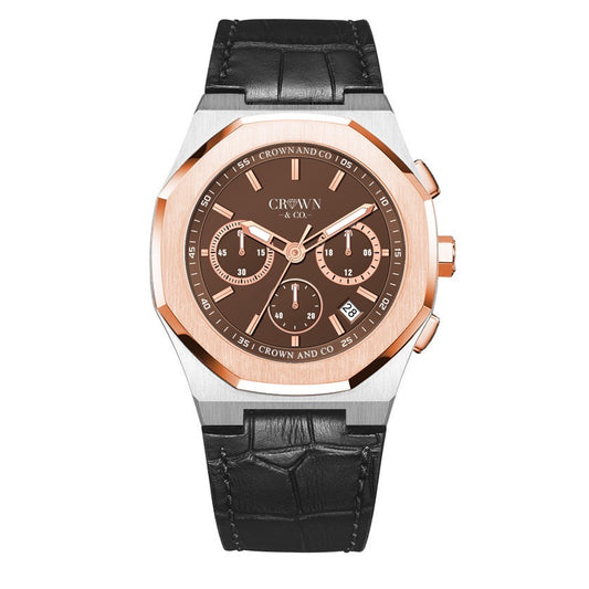 Ocho Series Chocolate dial Steel and Rose 41mm | Leather strap