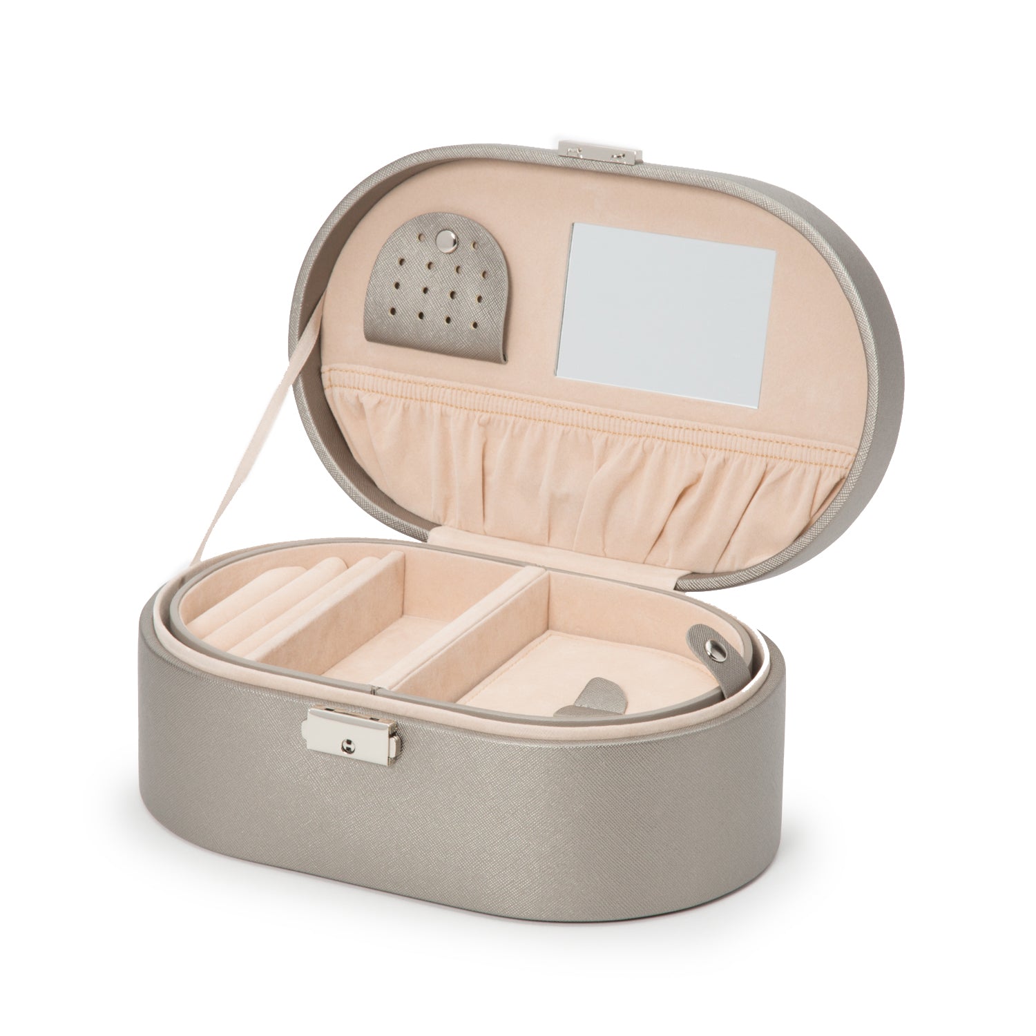 HERITAGE OVAL JEWELLERY BOX by Wolf Pewter Saffiano