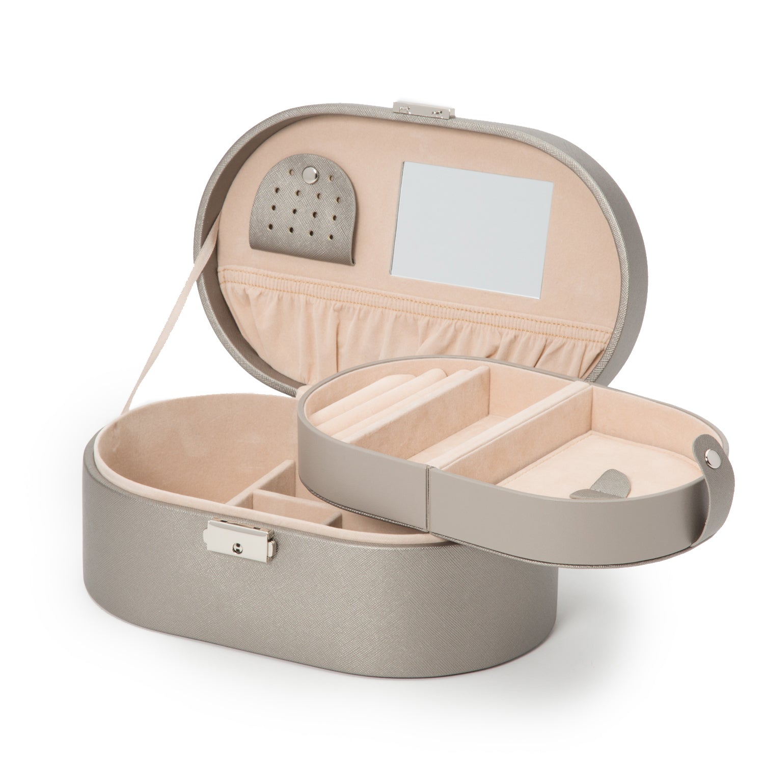 HERITAGE OVAL JEWELLERY BOX by Wolf Pewter Saffiano