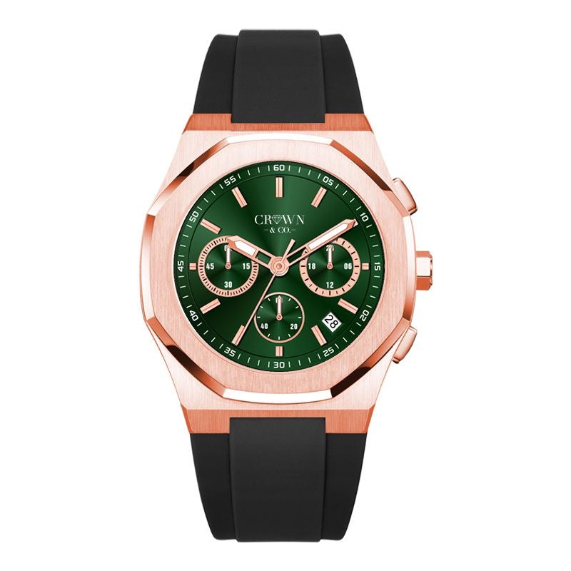 The Ocho series Rose emerald dial rubber strap