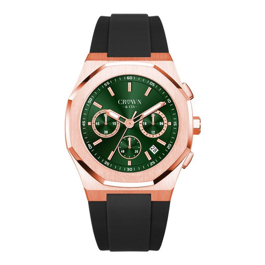 The Ocho series Rose emerald dial rubber strap