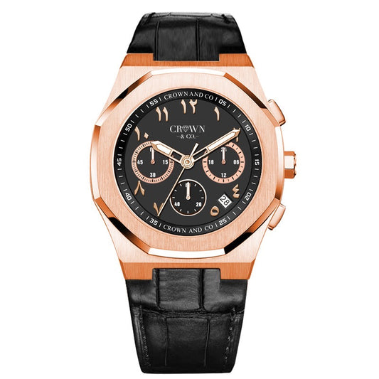 Ocho series Black arabic dial Rose leather